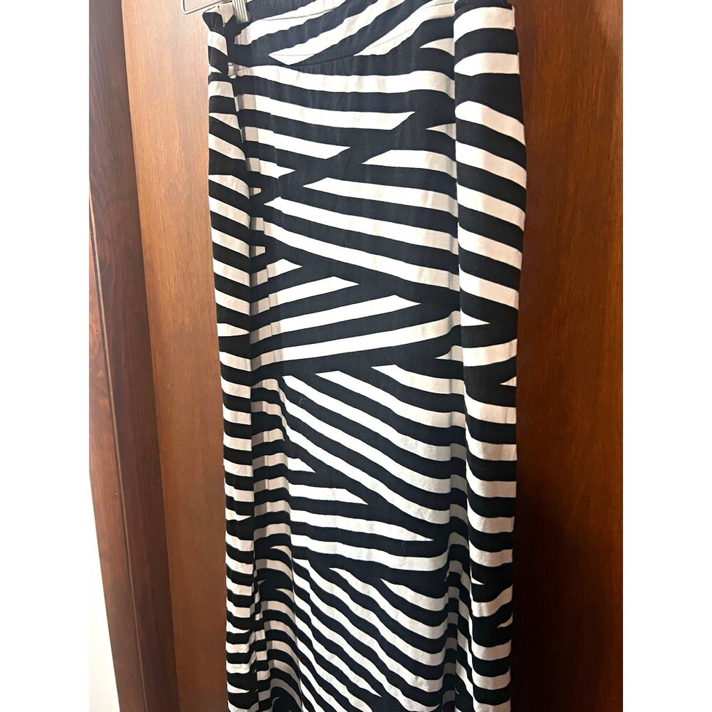 By Anthropologie Shelby Black Striped Midi Skirt Knit Stretch Lined Pull-On S